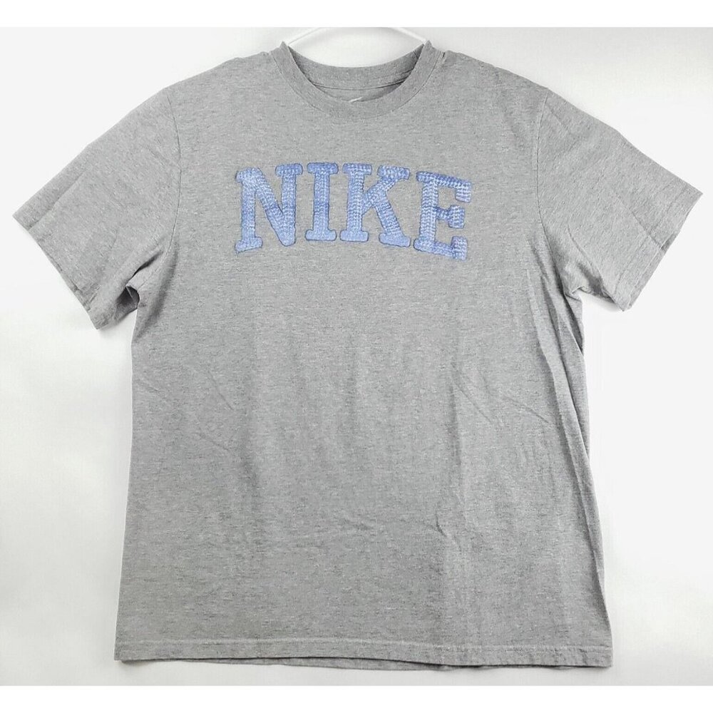 Nike T-Shirt Mens XL Gray Short Sleeve Cotton Puffy Logo Standard Fit Pullover